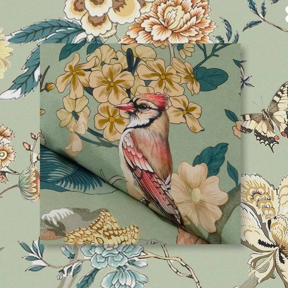 NEW Anthro Green Floral Bird Boho Cotton Queen King Size Bedding Duvet Sham Set